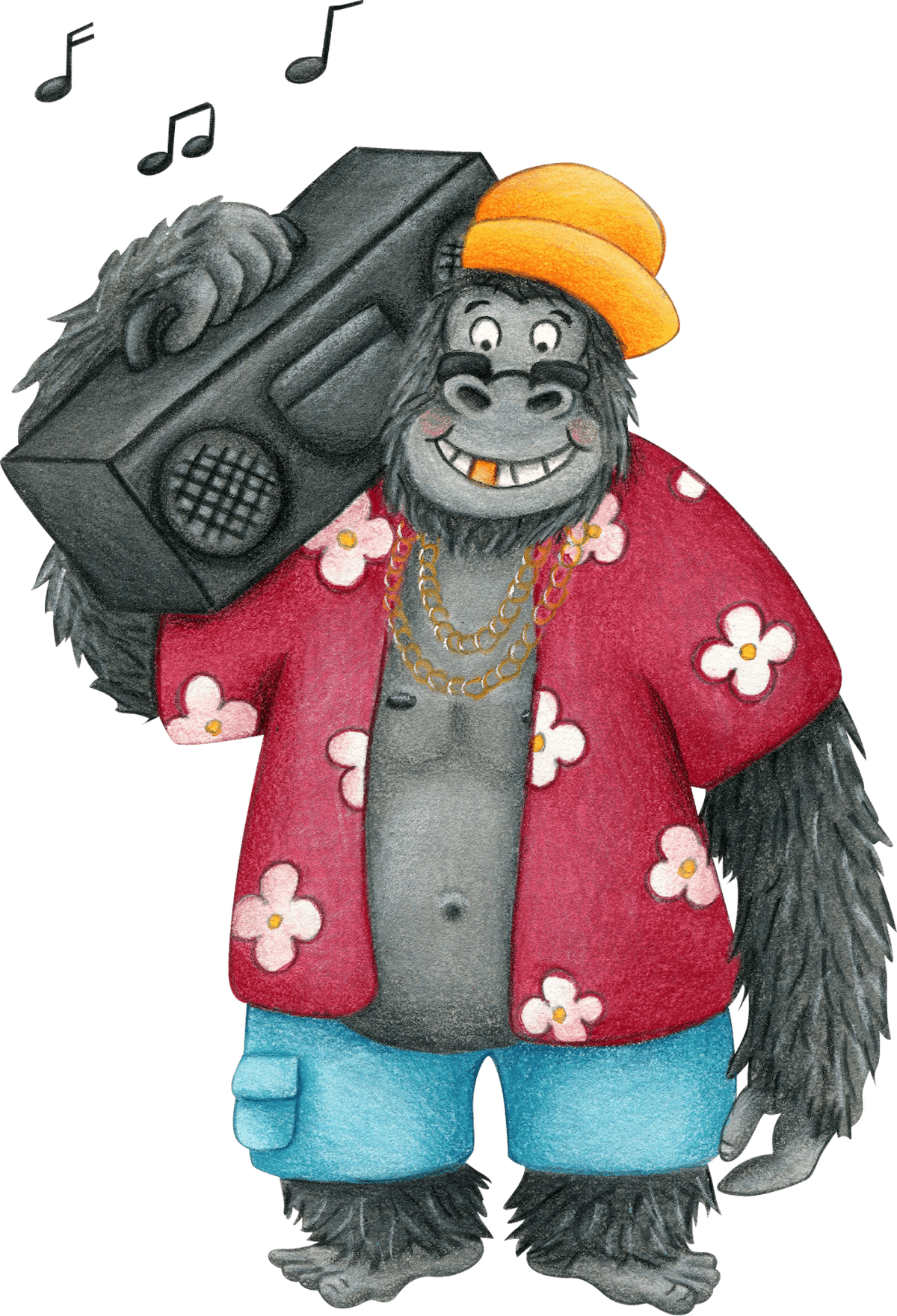 Cooler Gorilla mit Sonnenbrille und Ghettoblaster
