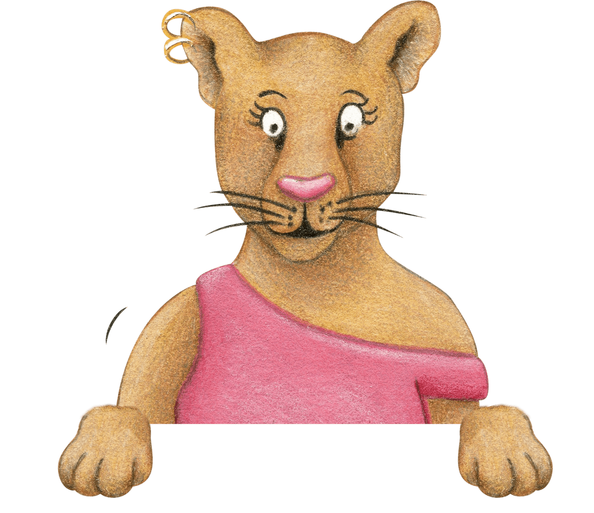 Zweibeinige Löwin mit Piercing und Nietengürtel