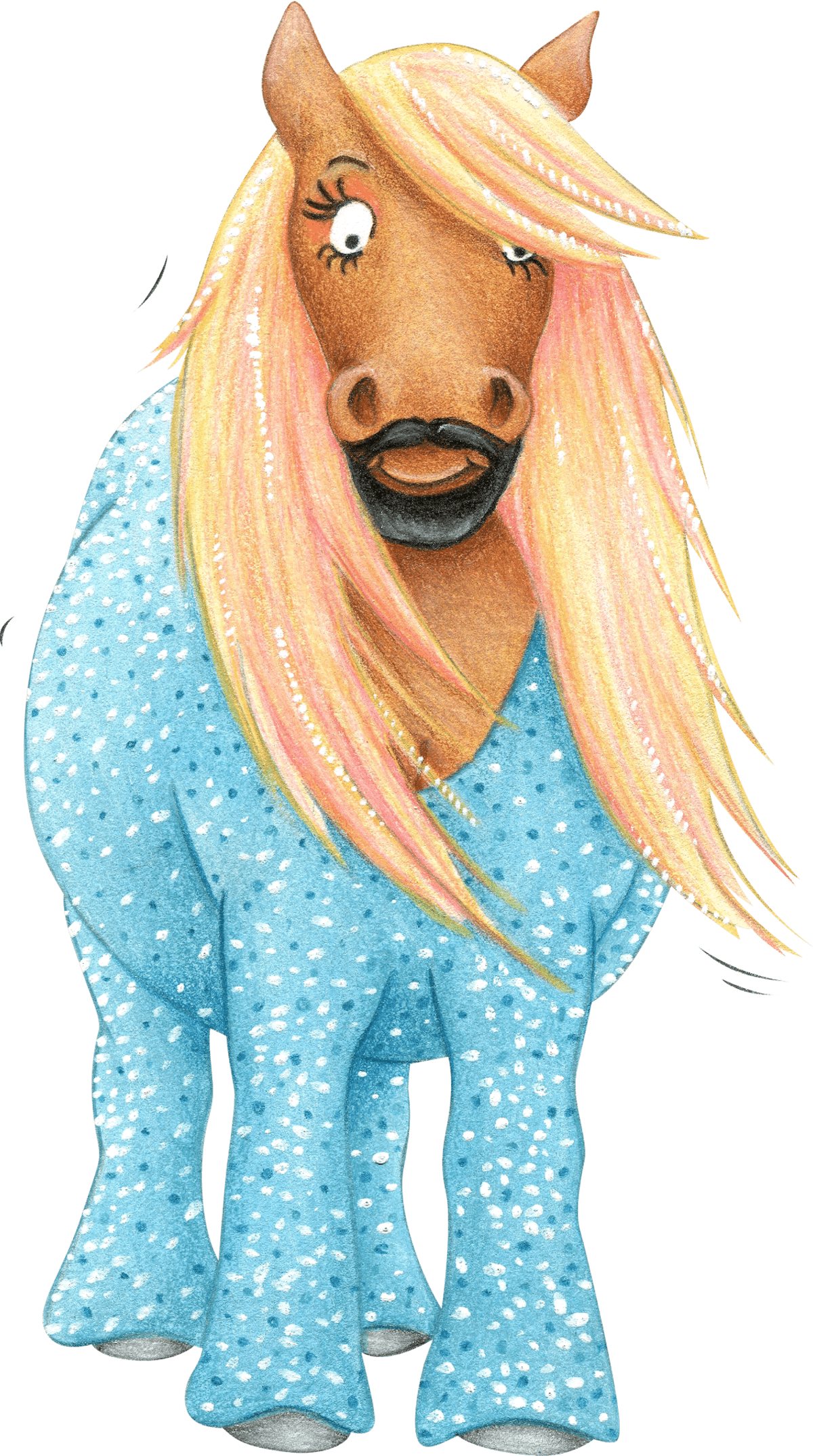 Drag-Pony mit Bart und fetzigem Glitzeranzug